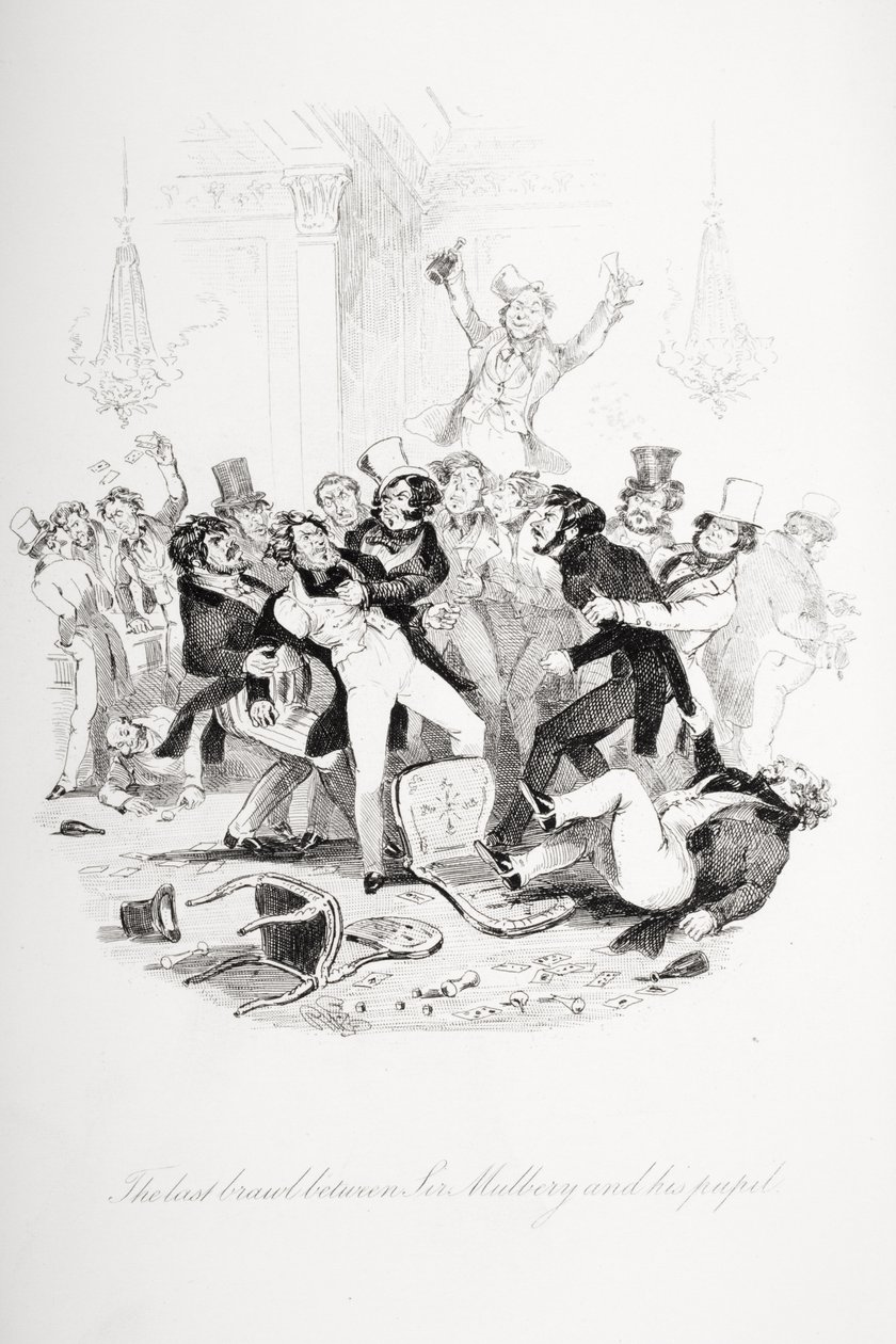 Mulberry爵士与他的学生之间的最后争吵，查尔斯狄更斯（1812-70）的“Nicholas Nickleby”插图于1839年出版（另见249149） 作者 Hablot骑士布朗