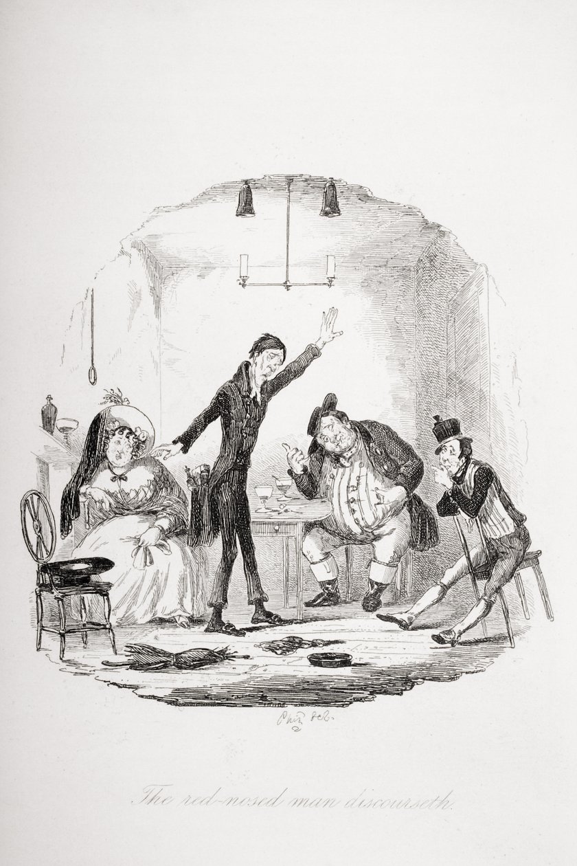 这个红鼻子男人说话，查尔斯狄更斯（1812-70）于1837年发表的“匹克威克论文”中的插图 作者 Hablot骑士布朗