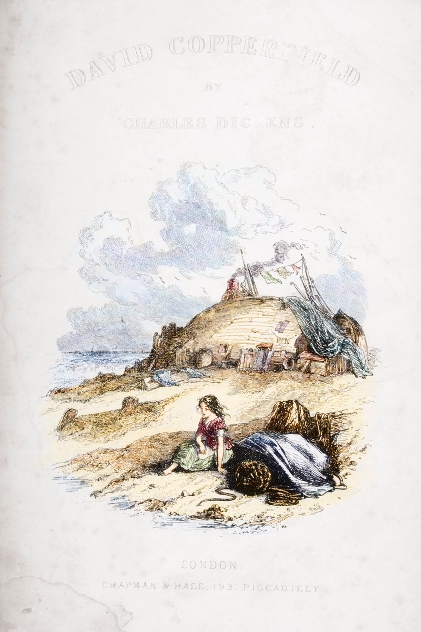 查尔斯·狄更斯（Charles Dickens，1812-70）的“David Copperfield”的标题页插图首次出版于1850年（后来的着色） 作者 Hablot骑士布朗