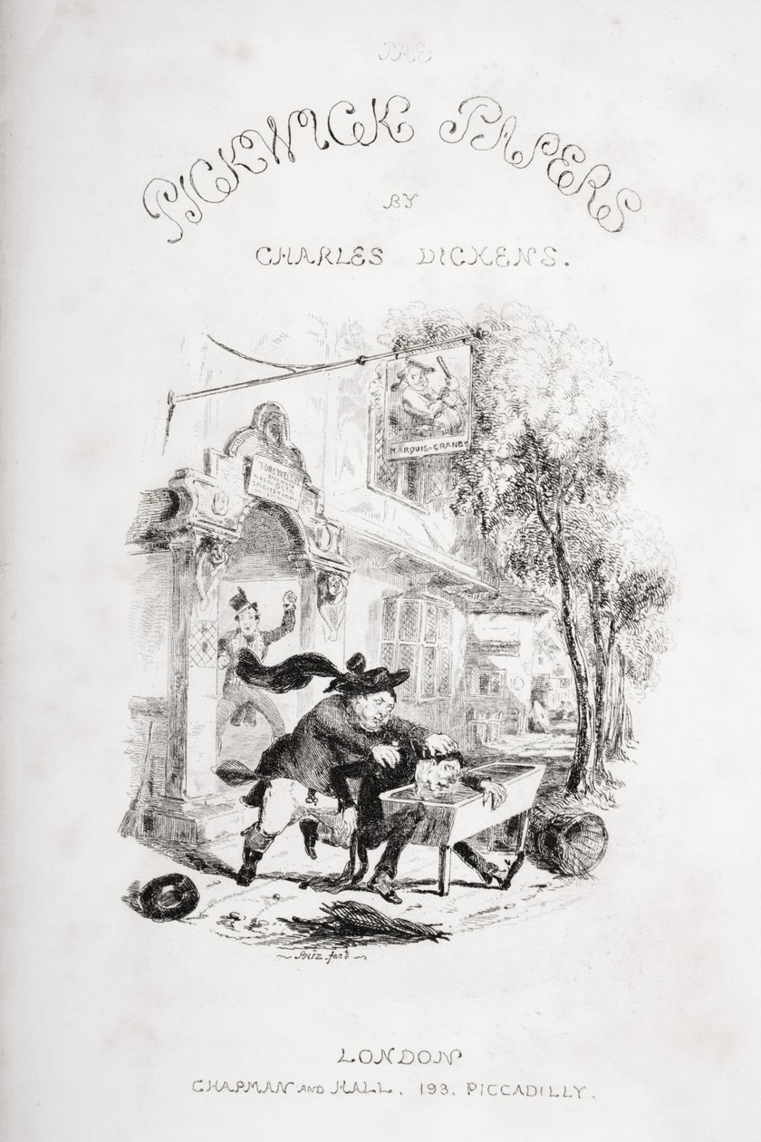 标题页，来自查尔斯狄更斯（1812-70）的“匹克威克论文”的插图出版于1837年 作者 Hablot骑士布朗