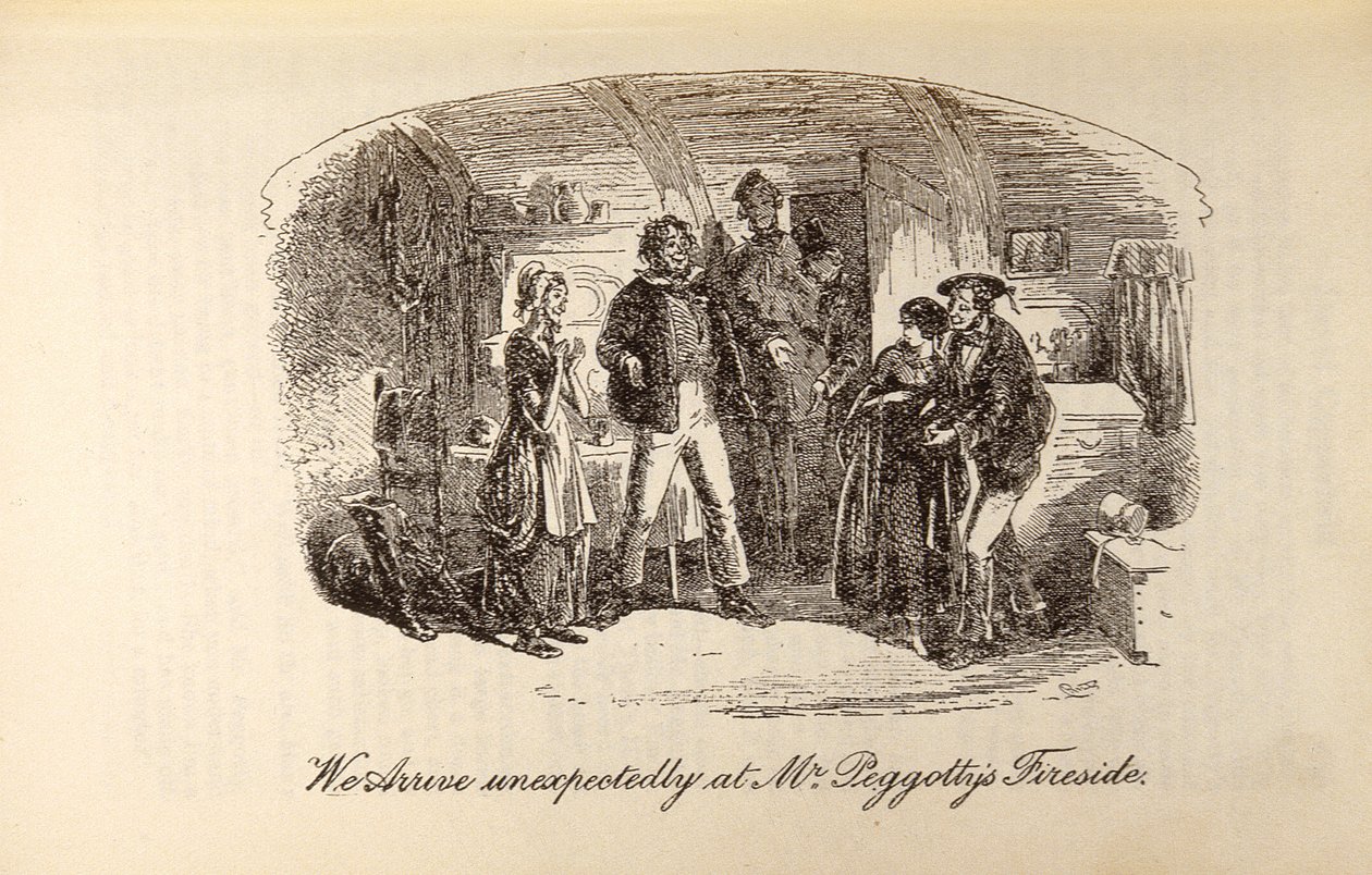 “我们在Peggotty先生的炉边意外地到达”，来自Charles Dickens的“David Copperfield”（1812-70） 作者 Hablot骑士布朗