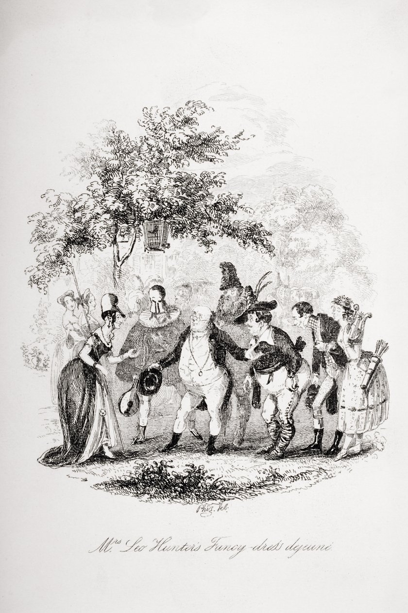 Leo Hunter夫人的化装礼服dejeune，查尔斯狄更斯（1812-70）的“The Pickwick Papers”插图1837年出版 作者 Hablot骑士布朗