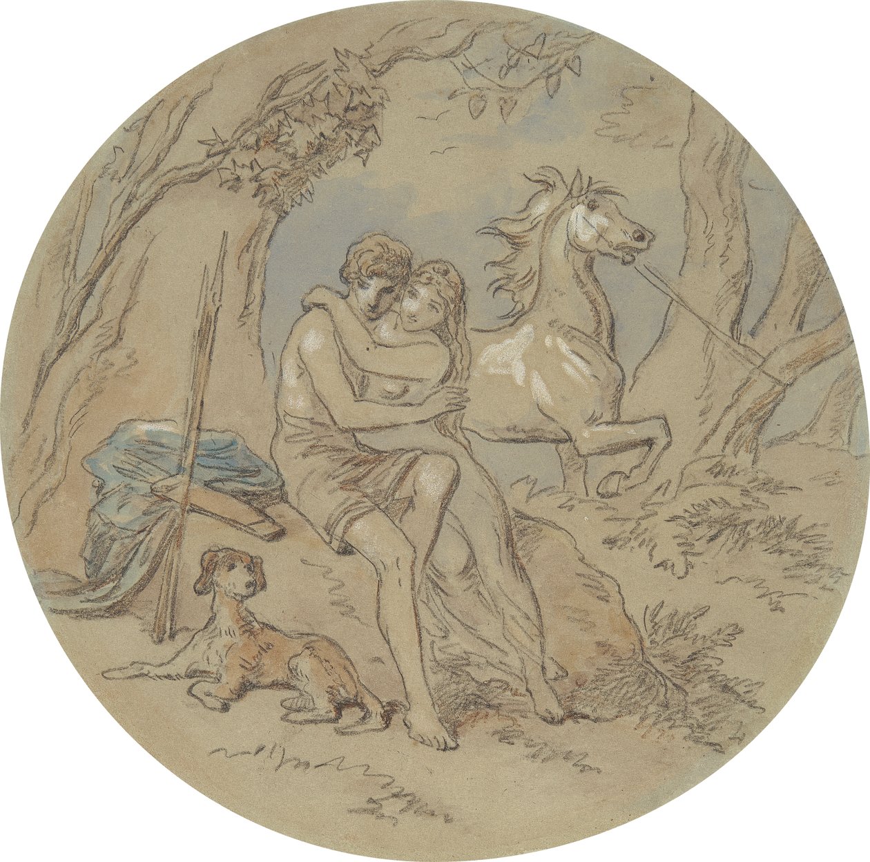 描绘维纳斯和阿多尼斯的一系列盘子的十八种设计之一 作者 Hablot骑士布朗