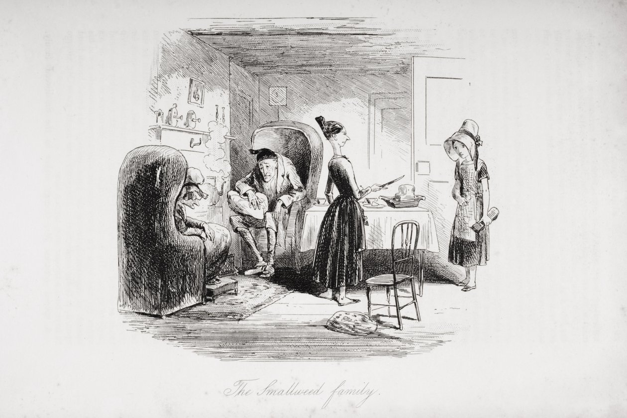 The Smallweed家族，查尔斯·狄更斯（1812-70）的“荒凉之家”插图于1853年出版 作者 Hablot骑士布朗
