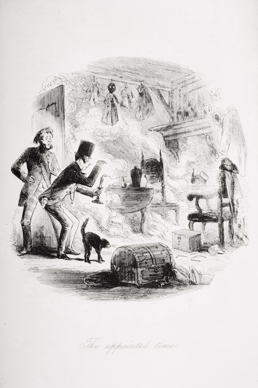 指定时间，查尔斯·狄更斯（1812-70）的“荒凉之家”插图发表于1853年（版画） 作者 Hablot骑士布朗