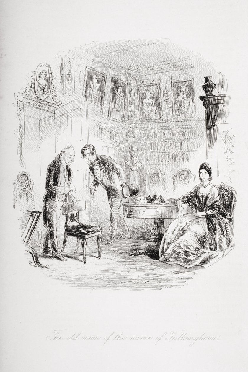 这位名叫Tulkinghorn的老人，来自Charles Dickens（1812-70）的“荒凉之家”的插图，于1853年出版 作者 Hablot骑士布朗