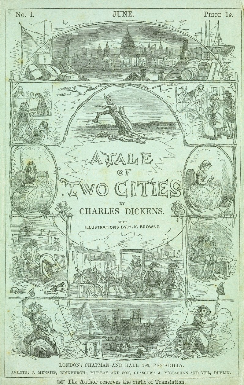 1859年查尔斯·狄更斯（Charles Dickens）撰写的“两个城市的故事”（A Tale of Two Cities）一书的第一部分的第一部分 作者 Hablot骑士布朗
