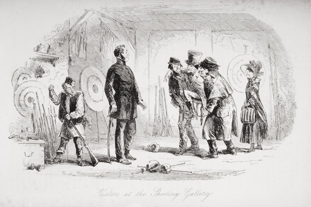 射击馆的参观者，查尔斯·狄更斯（1812-70）的“荒凉之家”的插图于1853年出版 作者 Hablot骑士布朗