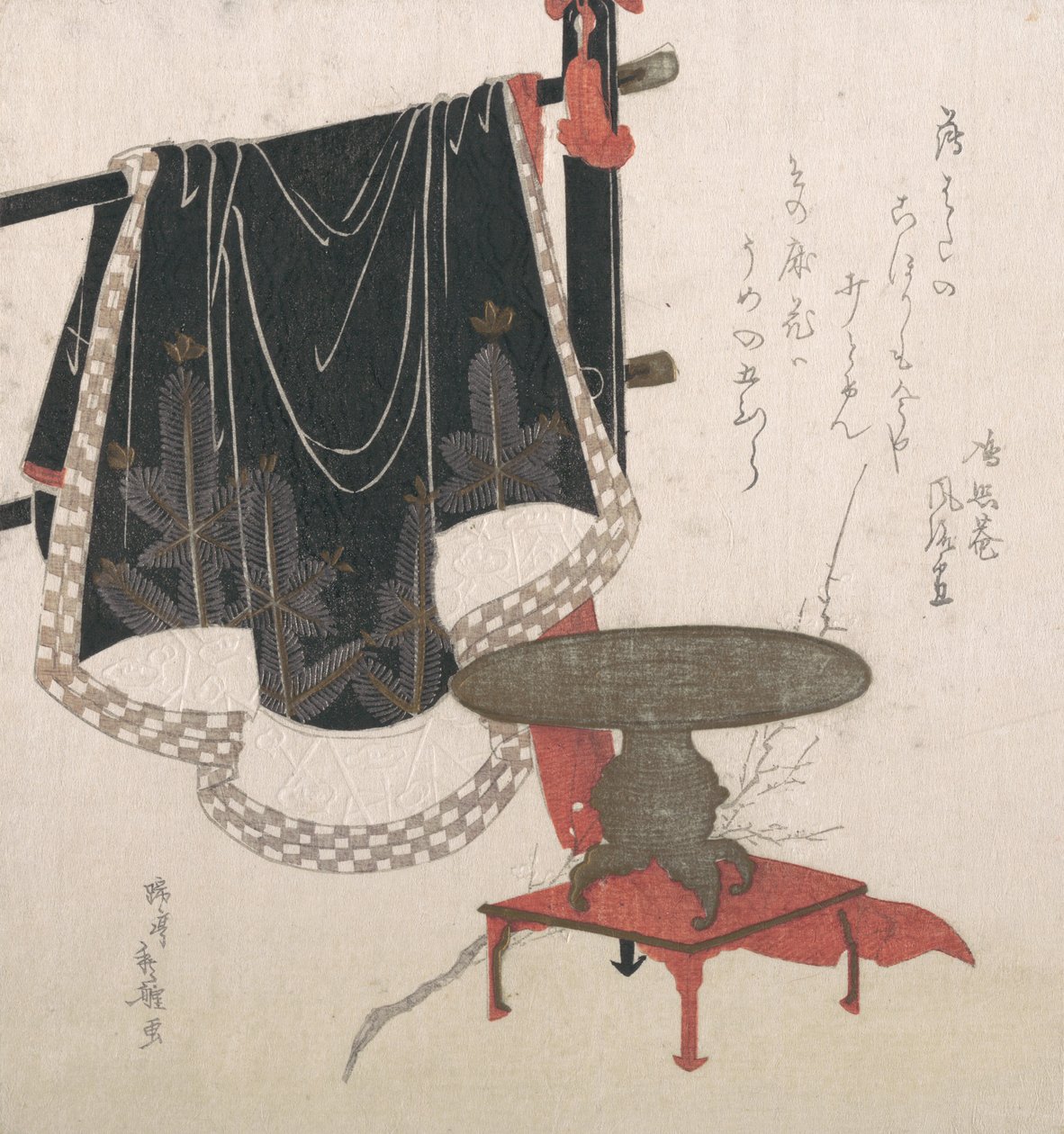 带支架的花瓶，挂在衣架上的衣服。 作者 八房首里