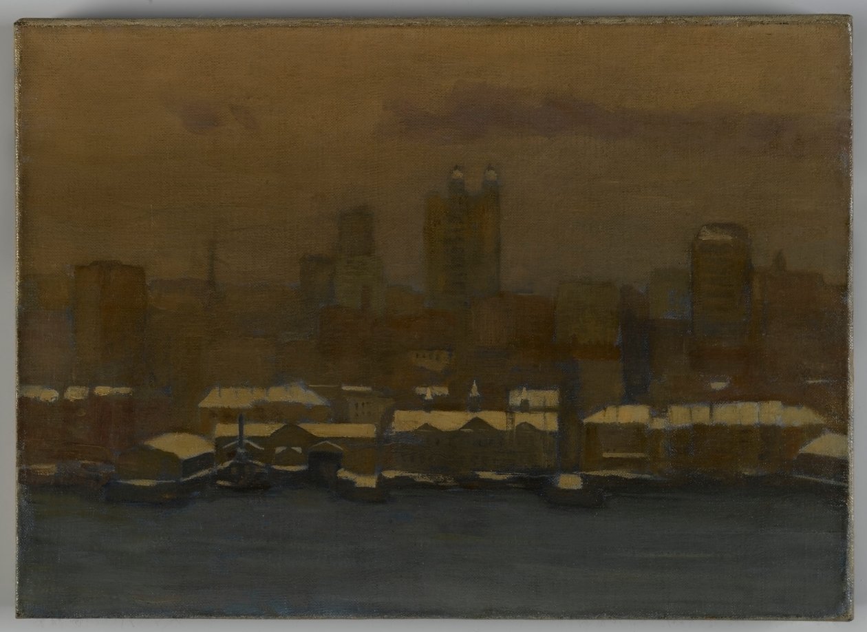 河边，纽约在冬天，c.1912 作者 汉密尔顿复活节场