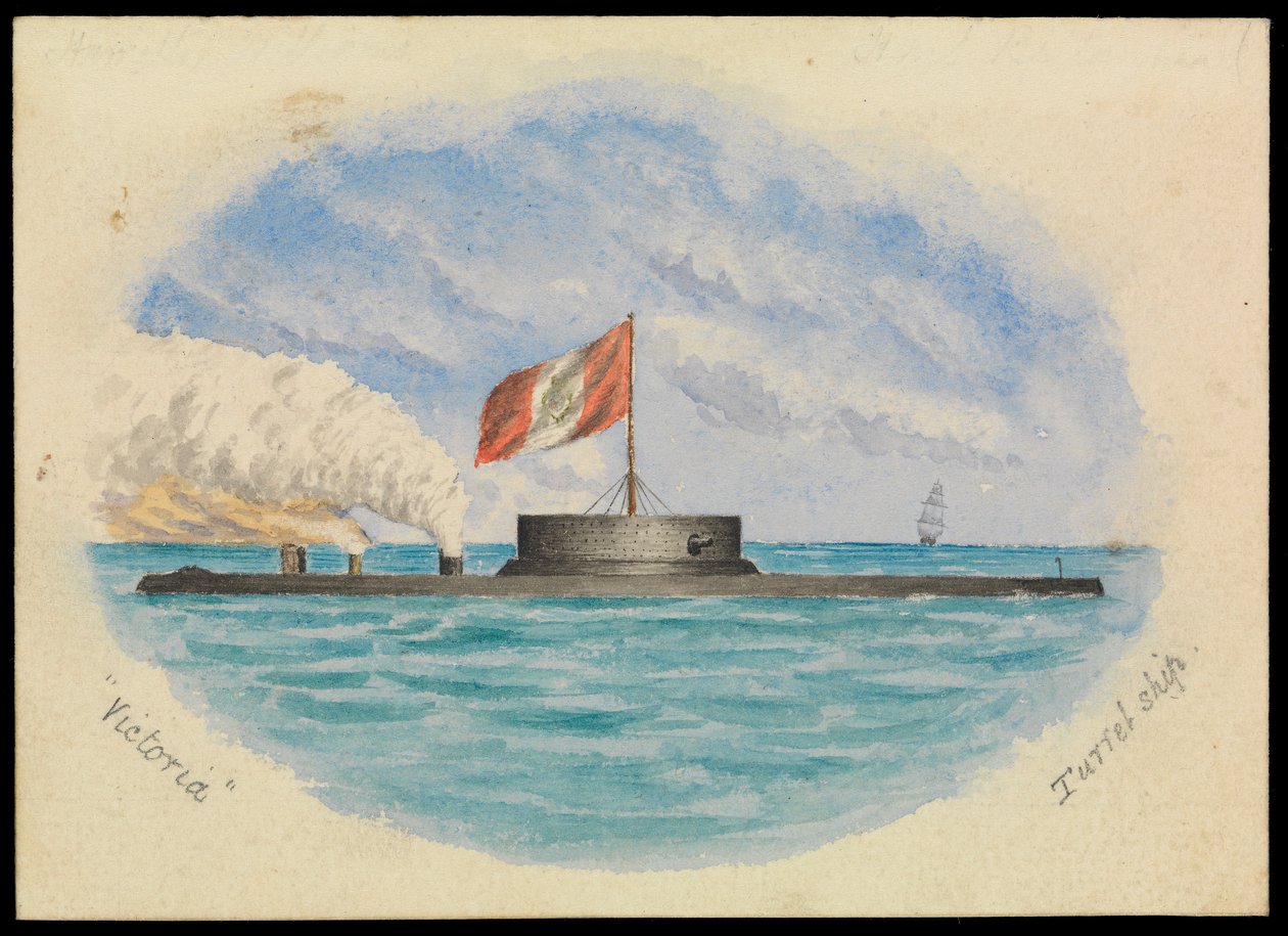 维多利亚号转塔船，约 1865 年（水彩画） 作者 汉密尔顿·威廉姆斯