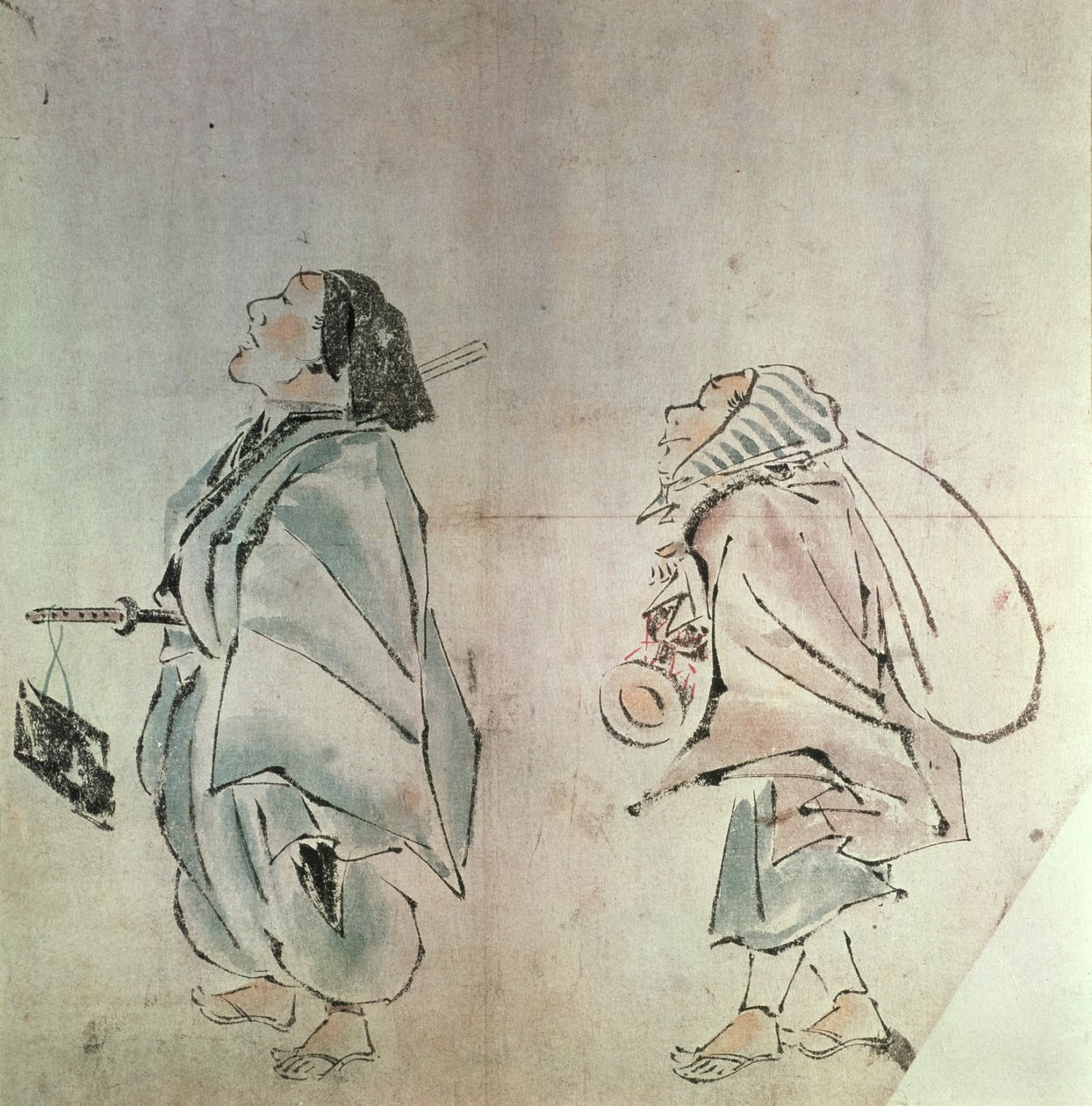 武士紧随其后的是一名仆人（纸上的墨水和水洗） 作者 花房伊藤