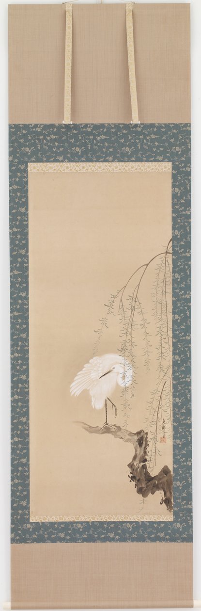 鹭鸶和柳树，江户时代，17世纪末至18世纪初。 作者 花房伊藤
