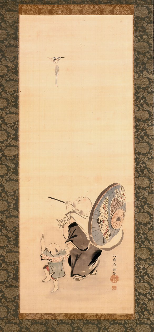 布袋与孩子（绢本设色） 作者 花房伊藤
