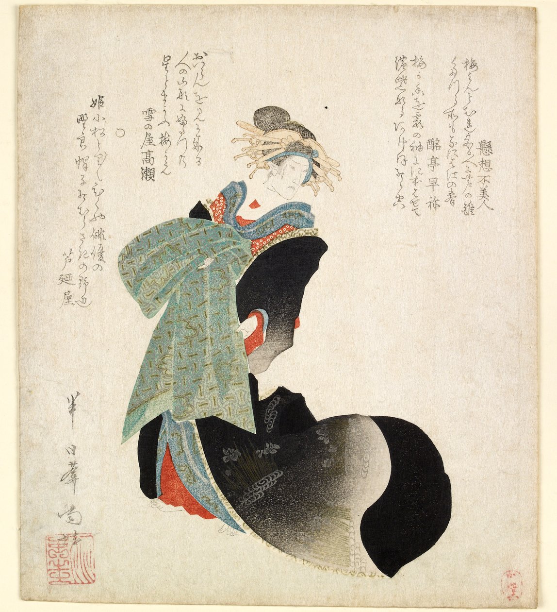 扮演宫女角色的演员大江菊五郎三世，1827年 作者 汉尼琪娜娜