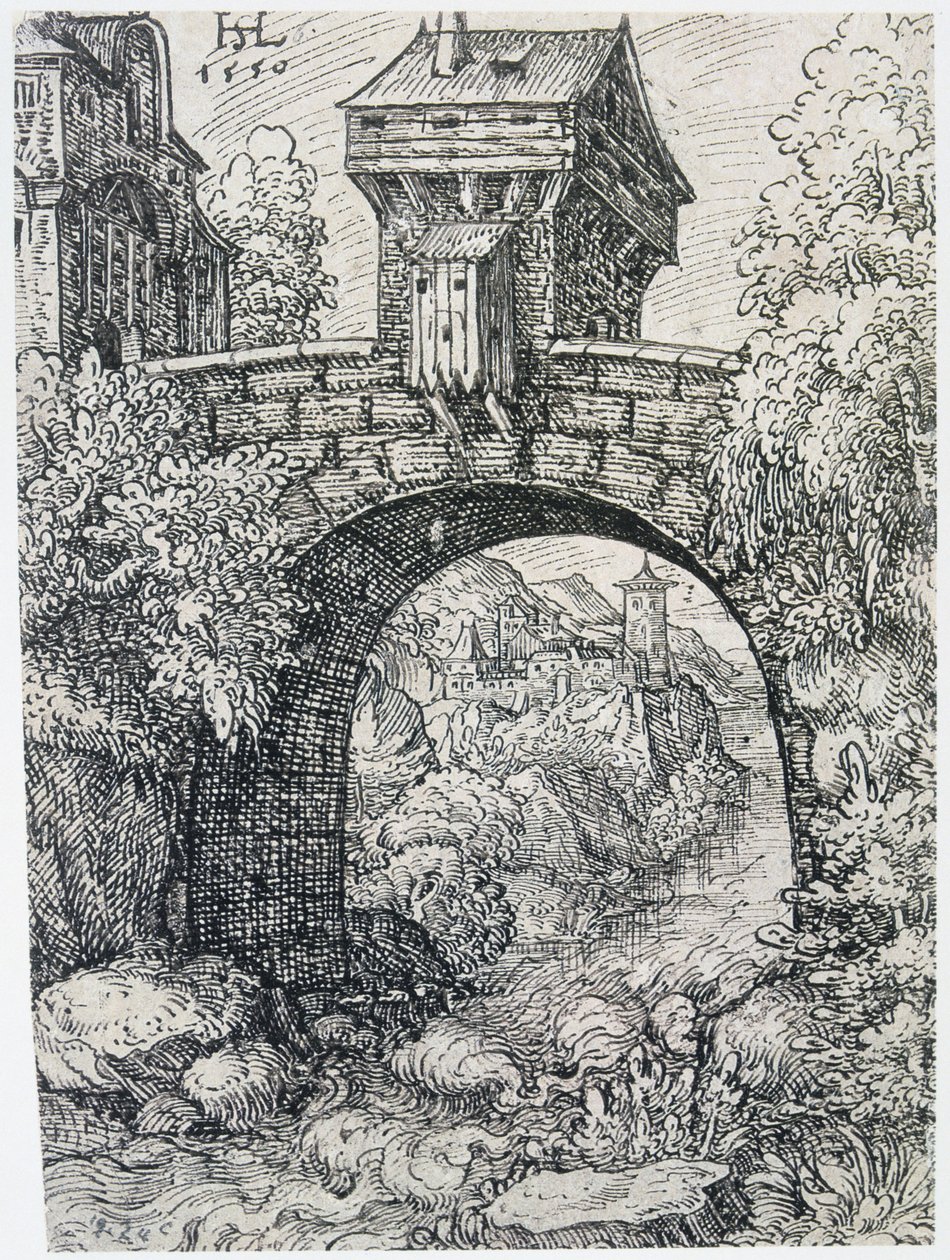 带桥景观，1550年 作者 汉斯·塞巴尔德·劳滕萨克