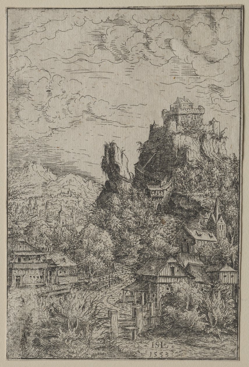 带城堡的风景，1553年。 作者 汉斯·塞巴尔德·劳滕萨克