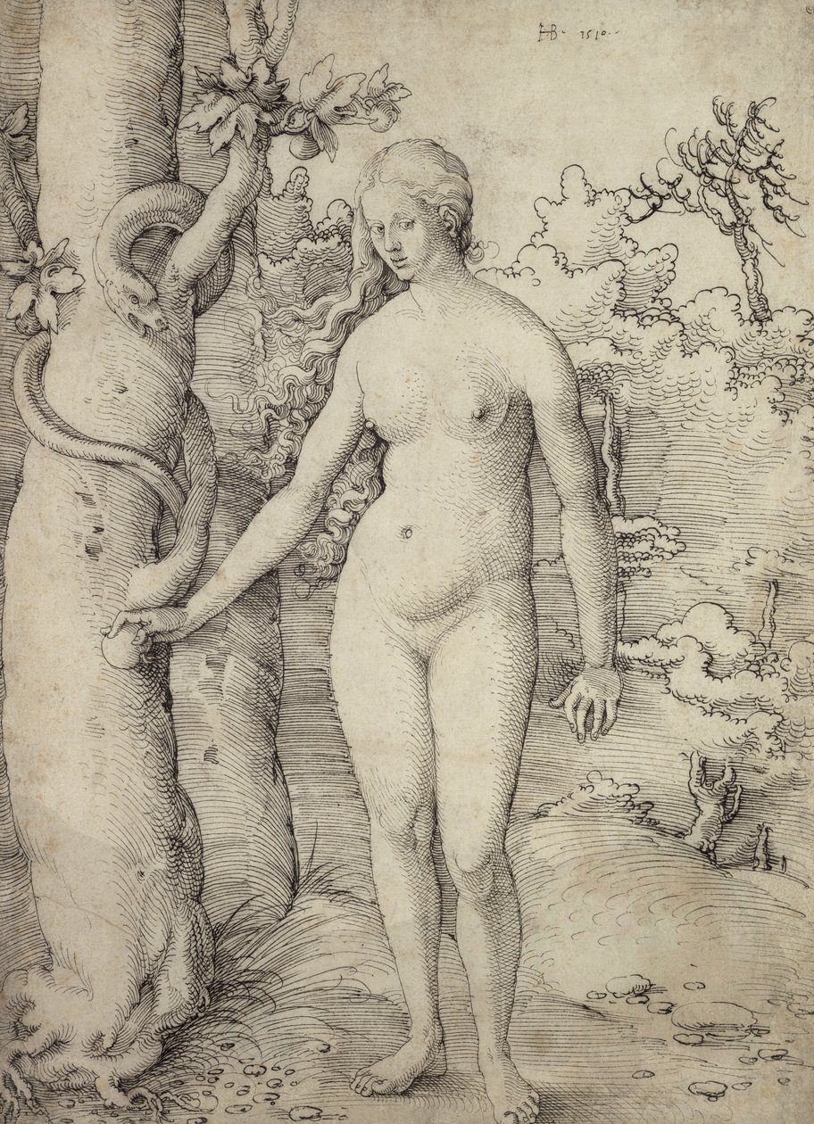夏娃，1510年（笔和纸上的黑色墨水） 作者 汉斯·巴尔登·格里恩