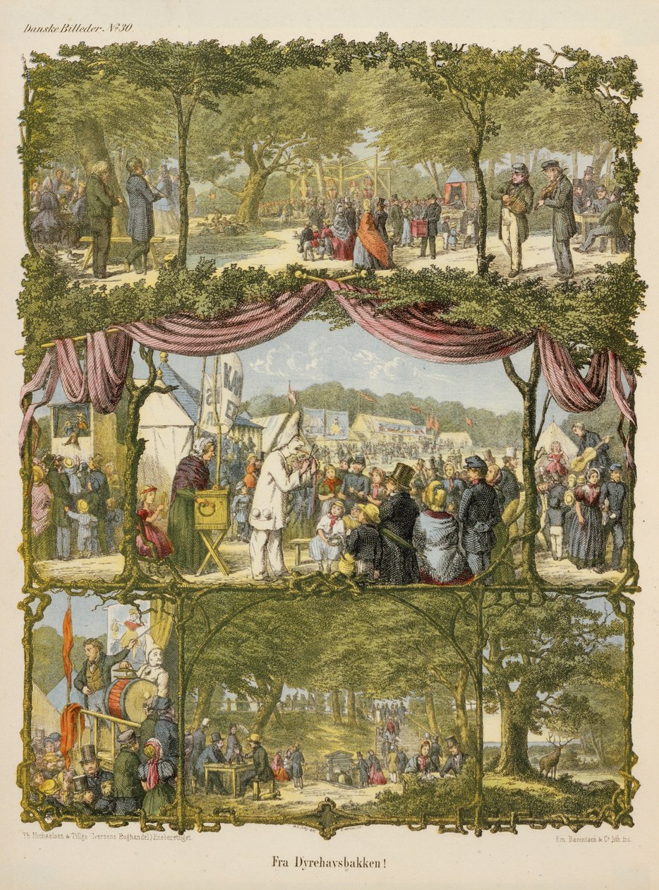 来自丹麦郡博览会Fra Dyrehavsbakken的场景，摘自Michaelsen＆Tillage于1850年出版的一张大片 作者 汉斯·克里斯蒂安·莱伊