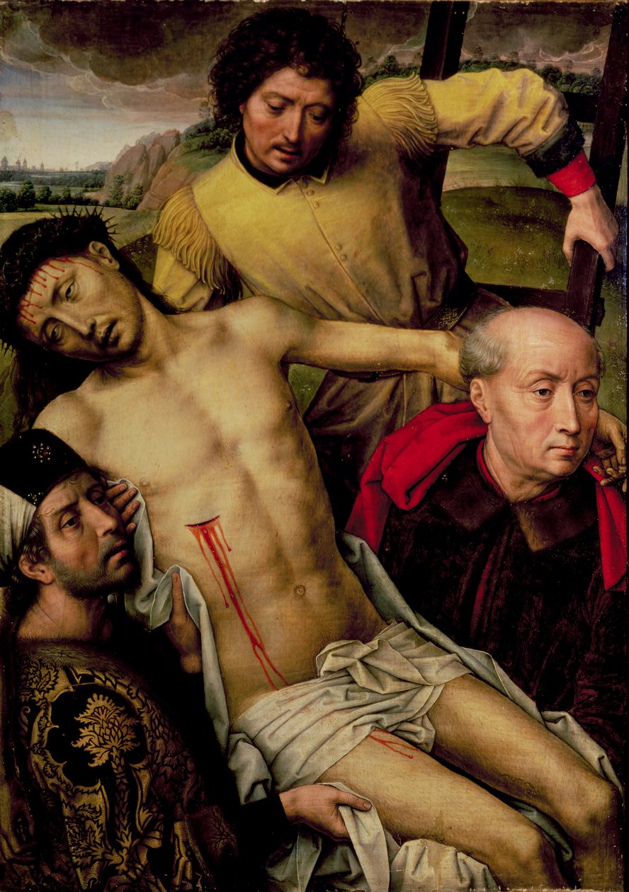 十字架的下降，Deposition Diptych的左侧面板，c.1492-94 作者 汉斯·梅姆林
