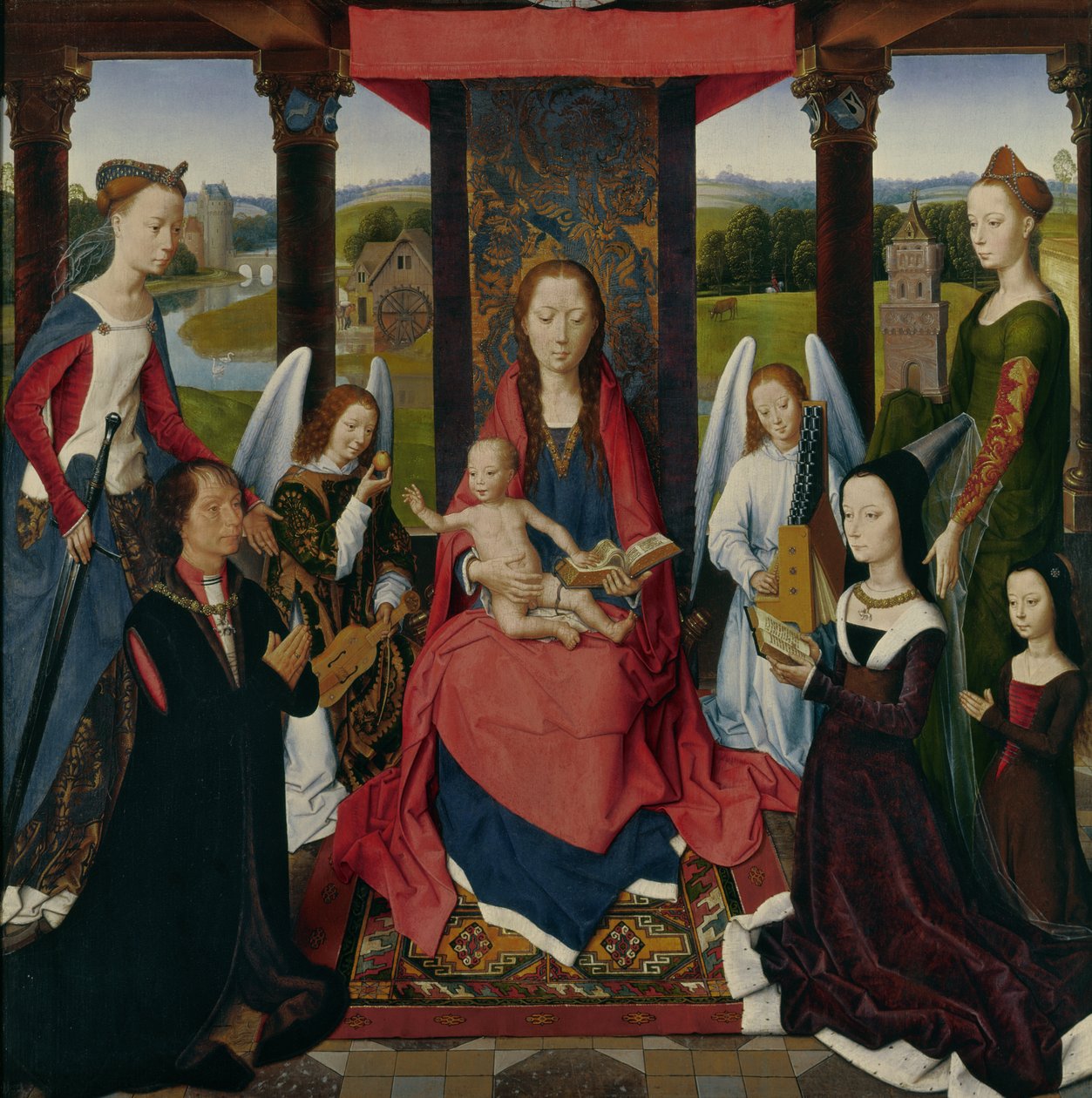 圣母与圣徒与捐赠者，来自&39;The Donne Triptych&39;c.1478（橡木油）的小组 作者 汉斯·梅姆林