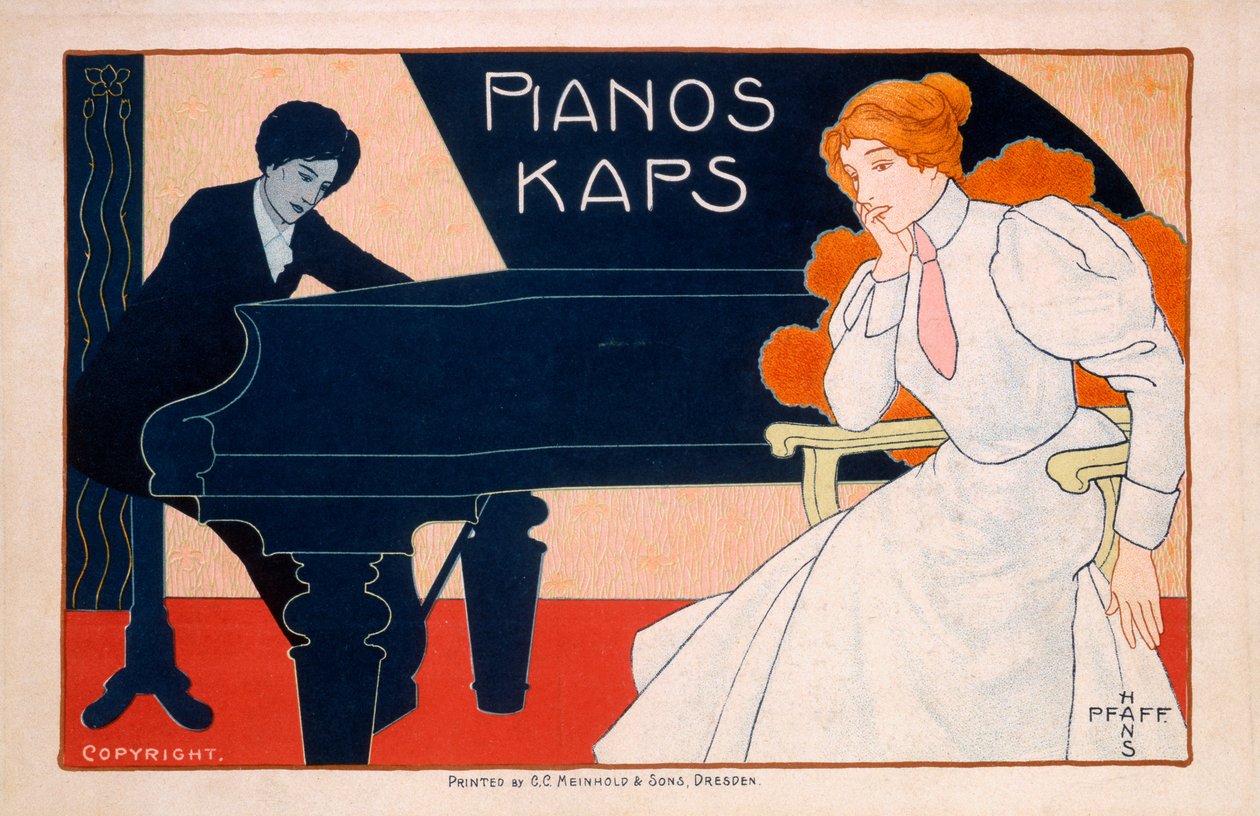 19世纪90年代Kaps Pianos的广告 作者 汉斯·普法夫