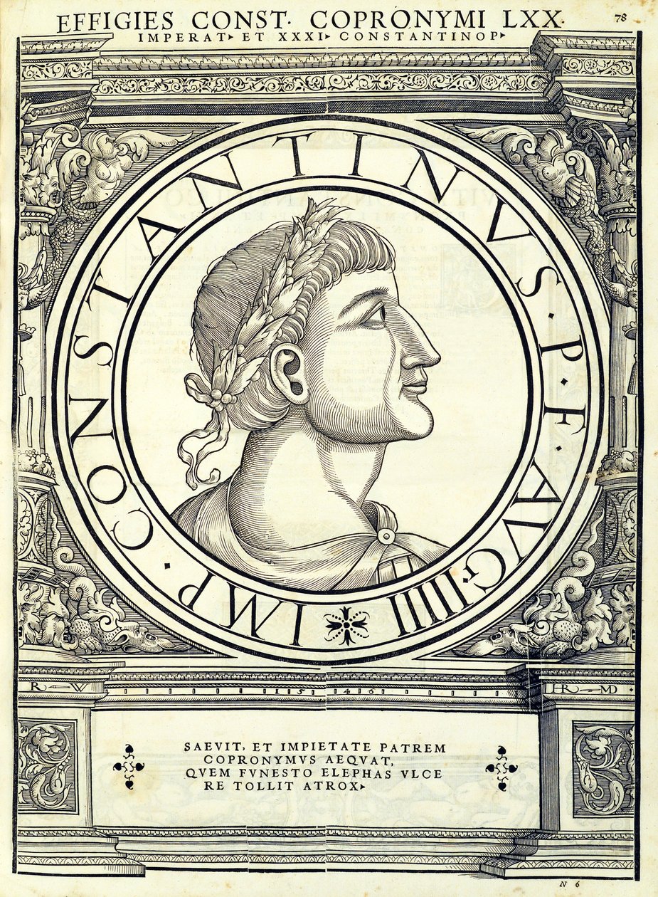 康斯坦丁Copronymus，由鲁道夫Wyssenbach古钱币，雕刻罗马东部和西部最真实的图像的主将，由Andreas基伊埃印刷 作者 汉斯·鲁道夫·曼努埃尔·德意志