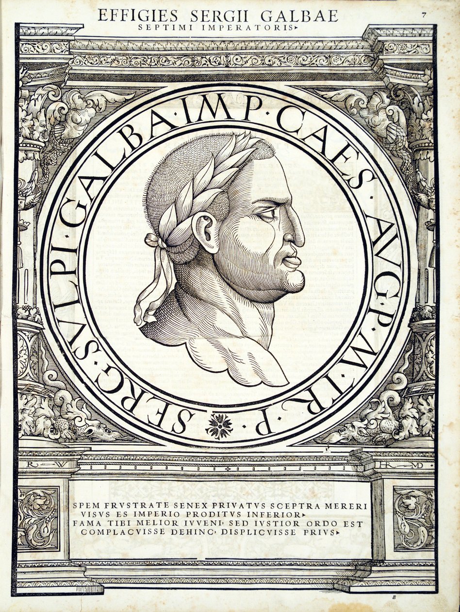 来自东方和西方最真实的古钱币的图像，雕刻鲁道夫Wyssenbach，由Andreas盖斯纳，苏黎世，1559 WO印刷的罗马皇帝加尔巴 作者 汉斯·鲁道夫·曼努埃尔·德意志