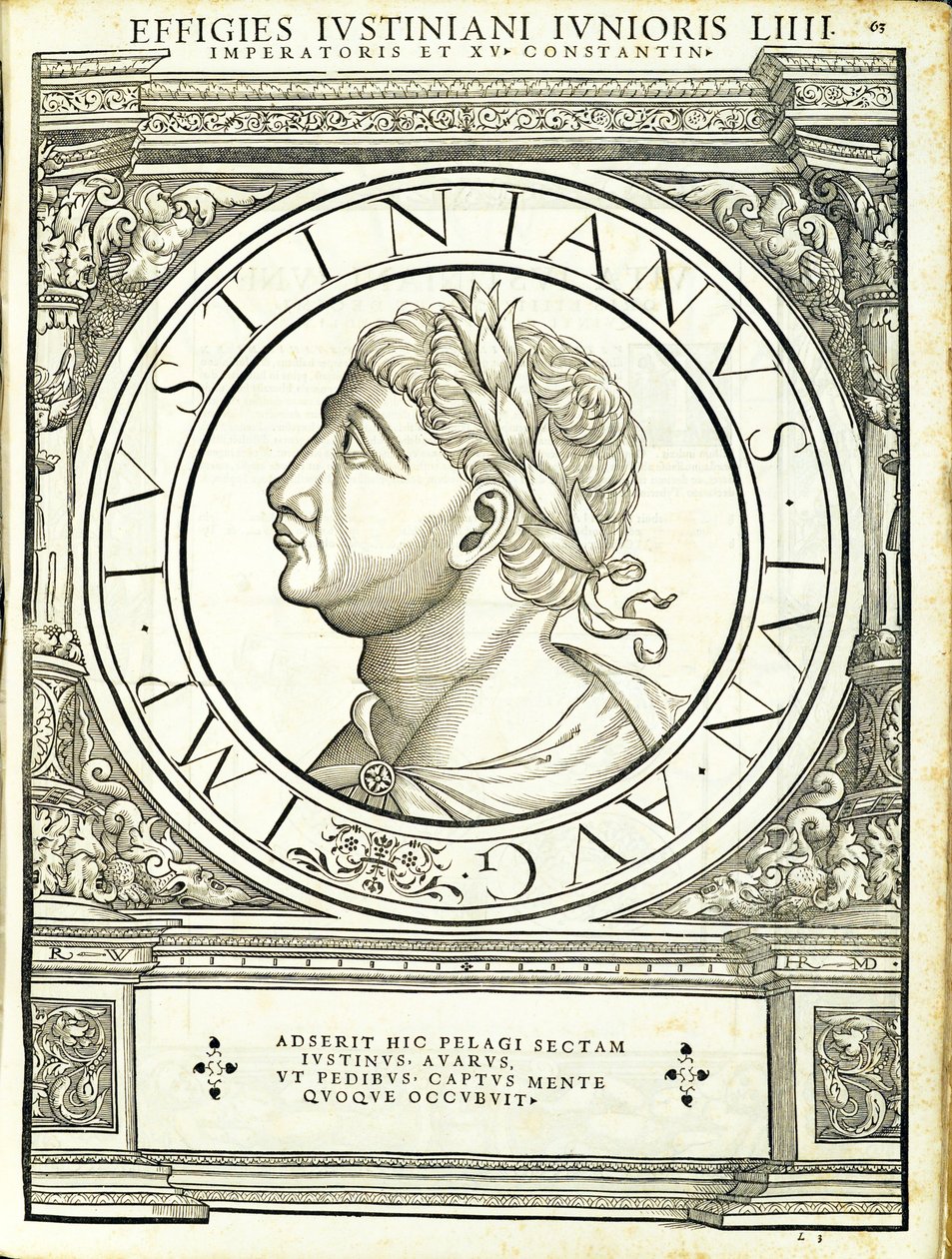Lustinianus 2，由鲁道夫Wyssenbach，由Andreas盖斯纳，苏黎世印刷东方和西方最真实的古钱币，雕刻图像的罗马皇帝 作者 汉斯·鲁道夫·曼努埃尔·德意志