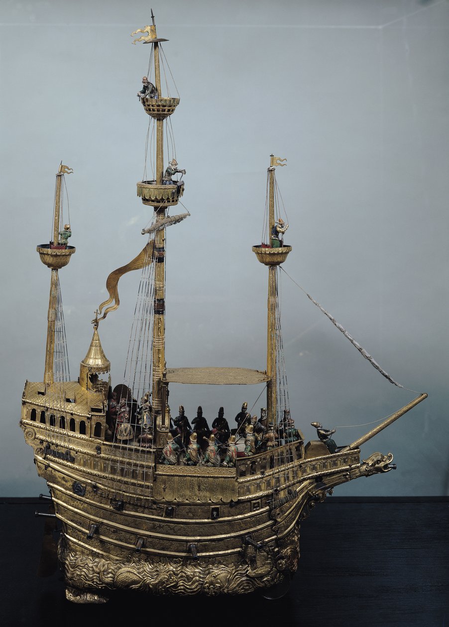 查尔斯V自动时钟形式为nef，c.1580（黄铜和珐琅） 作者 汉斯·斯洛特海姆