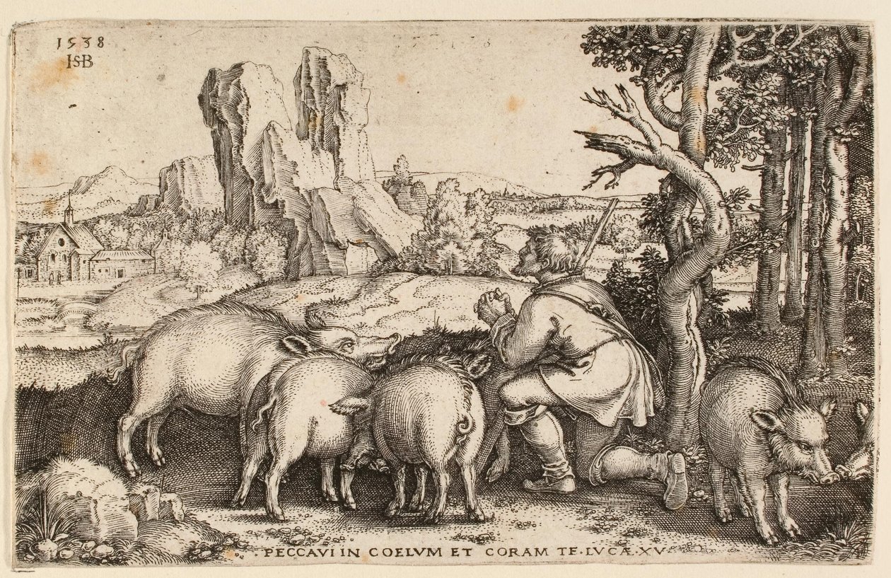 浪子与猪，1538年 作者 汉斯·塞巴尔德·贝汉姆