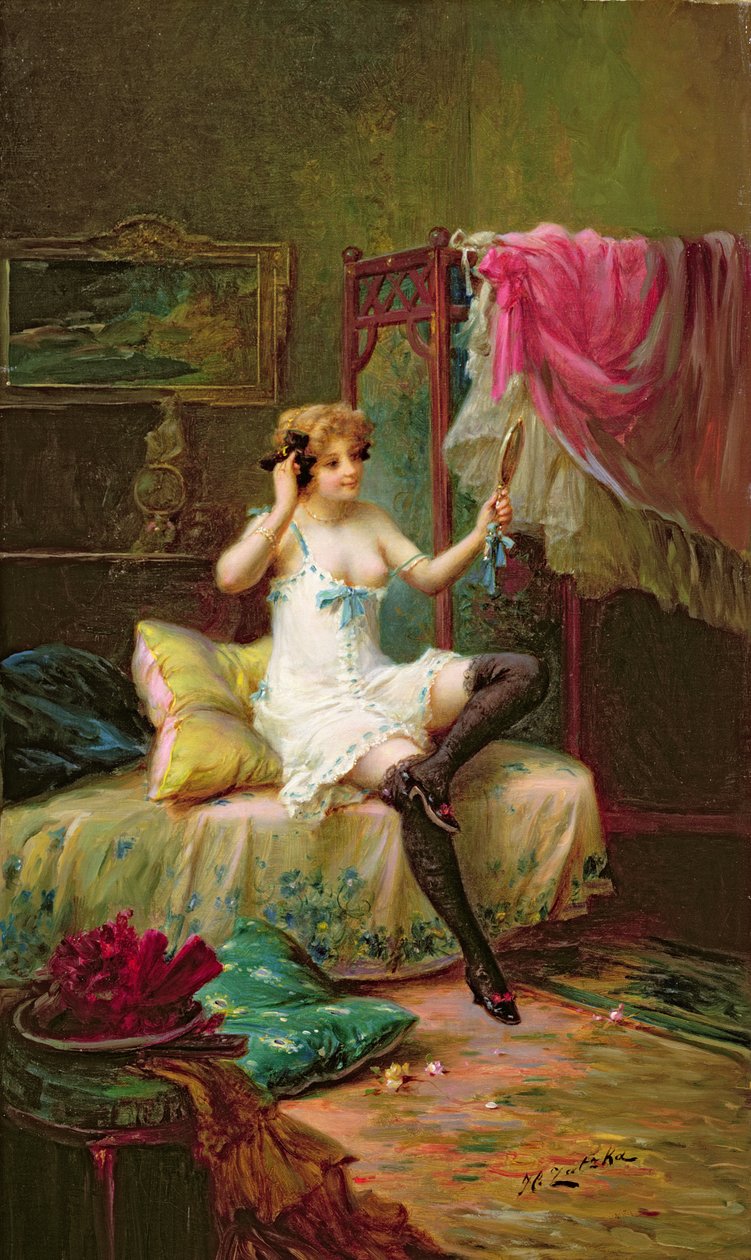 看在镜子的女孩 作者 汉斯·扎兹卡（Hans Zatzka）