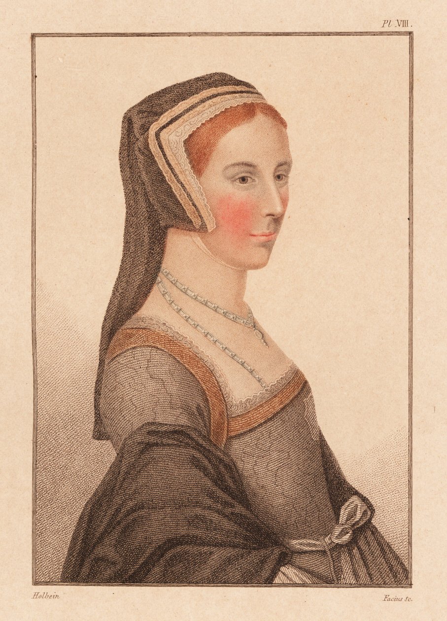 安妮·克雷斯克雷 (Anne Cresacre)，15 岁，受托马斯·莫尔 (Thomas More) 爵士监护，1812 年（版画） 作者 汉斯（后）小霍尔拜因