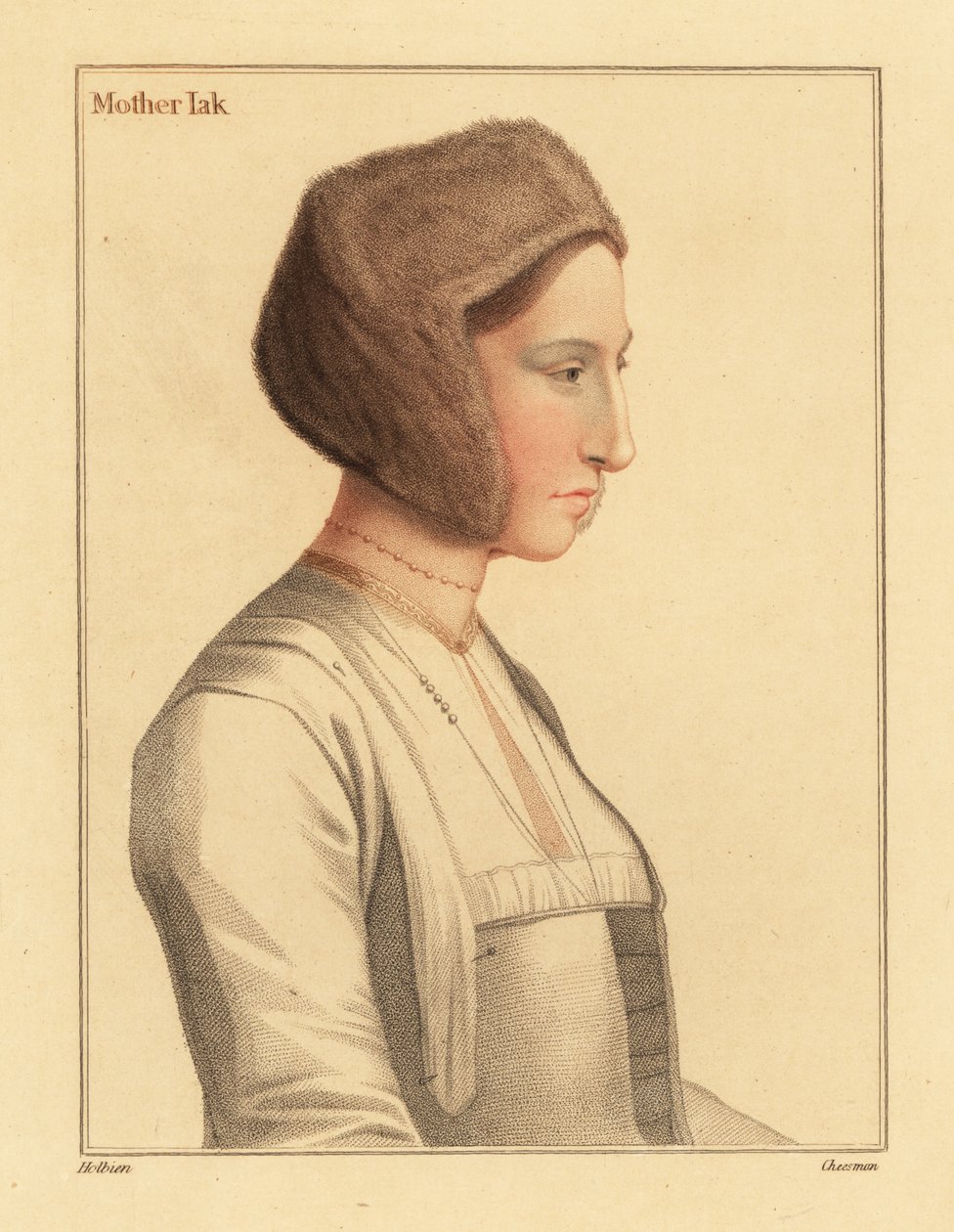 玛格丽特·克莱门特 (Margaret Clement)，托马斯·莫尔 (Thomas More) 的养女，1812 年（雕刻） 作者 汉斯（后）小霍尔拜因