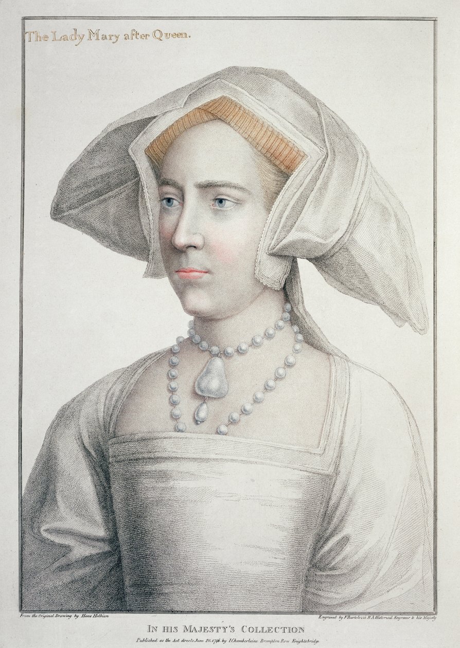 弗朗切斯科·巴托洛齐 (Francesco Bartolozzi) (1727-1815) 1796 年雕刻的女王之后的玛丽夫人肖像 (1516-58)（雕刻） 作者 汉斯（后）小霍尔拜因