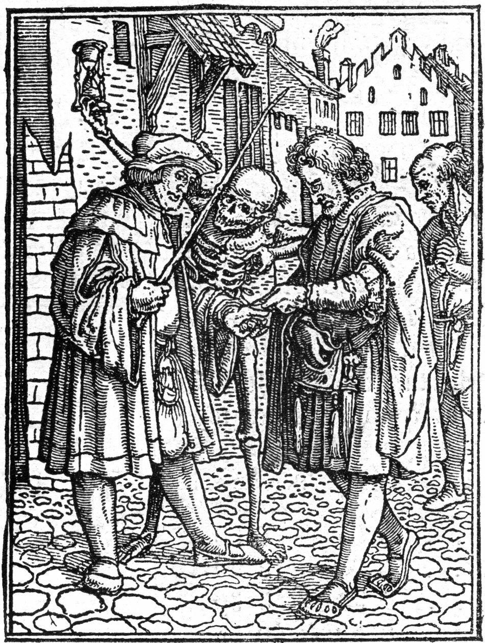 小汉斯-霍尔拜因（1497-1543）的模拟死亡：律师（版画）。 作者 汉斯（后）小霍尔拜因
