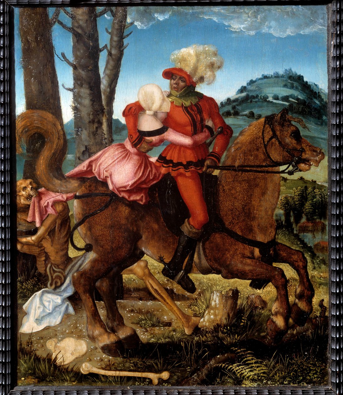 骑士、女孩和死神 死神以寓言形式绘画 由 Hans Grien Baldung (1484/85-1545) 16 世纪 Sun 绘制。 035x0,29 米。 作者 汉斯·巴尔登·格里恩