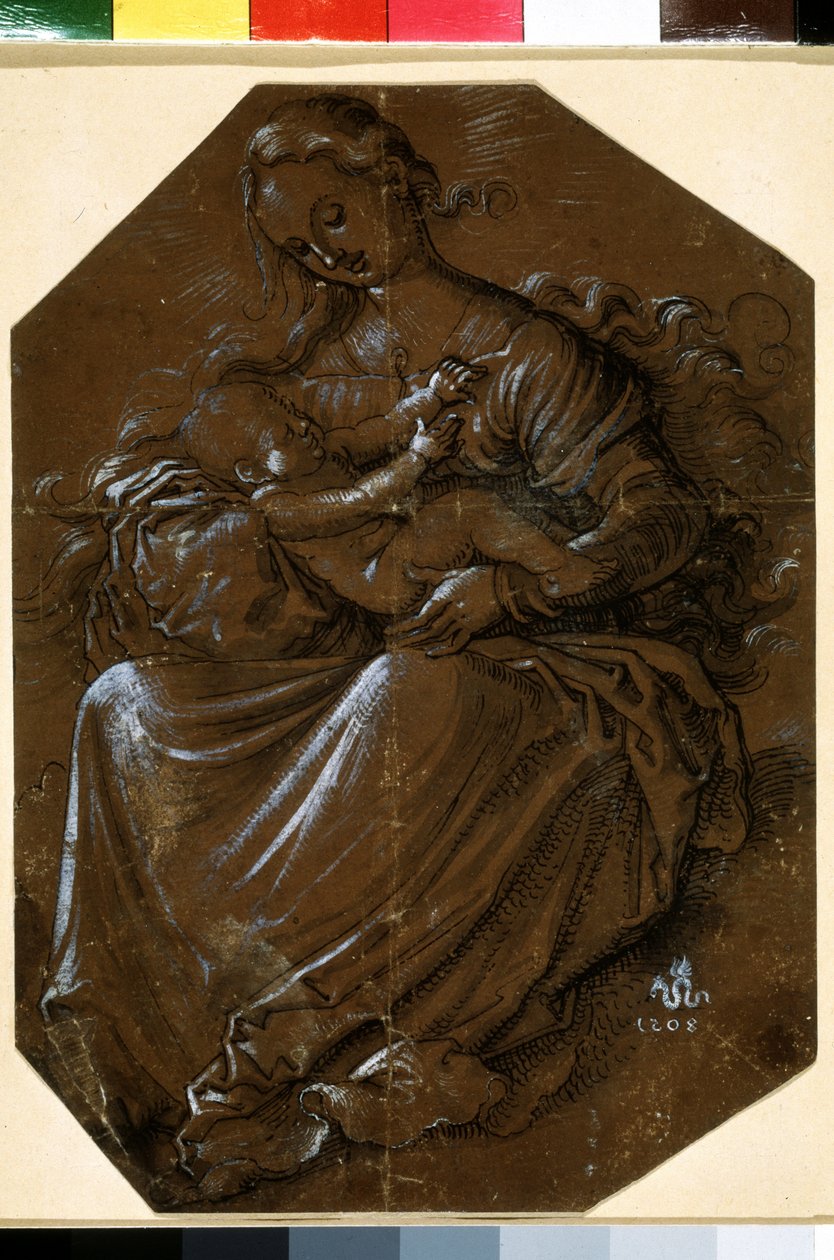 "圣母与圣婴 棕纸上的墨水和钢笔画，汉斯-鲍尔东（1484-1545 年），16 世纪 莫斯科普希金博物馆 作者 汉斯·巴尔登·格里恩