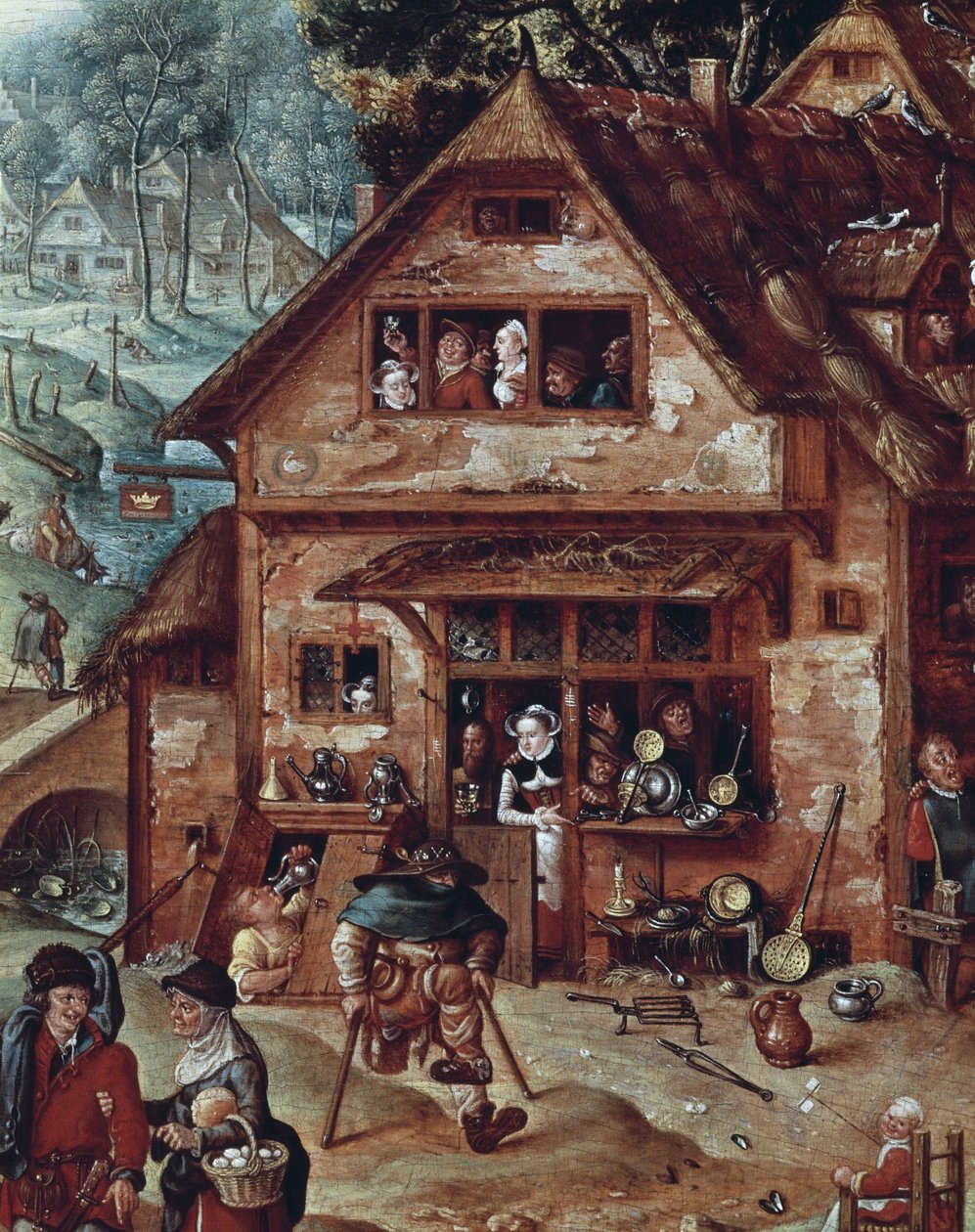 酒馆，村庄场景细节，汉斯-波尔（1534-1593 年）的画作 作者 汉斯·波尔