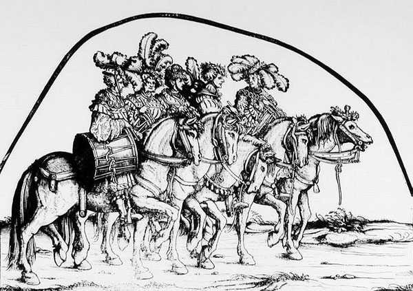 一组鼓手，来自Maximilians Triumphal Procession，1516-18-18 作者 汉斯·伯格克米尔