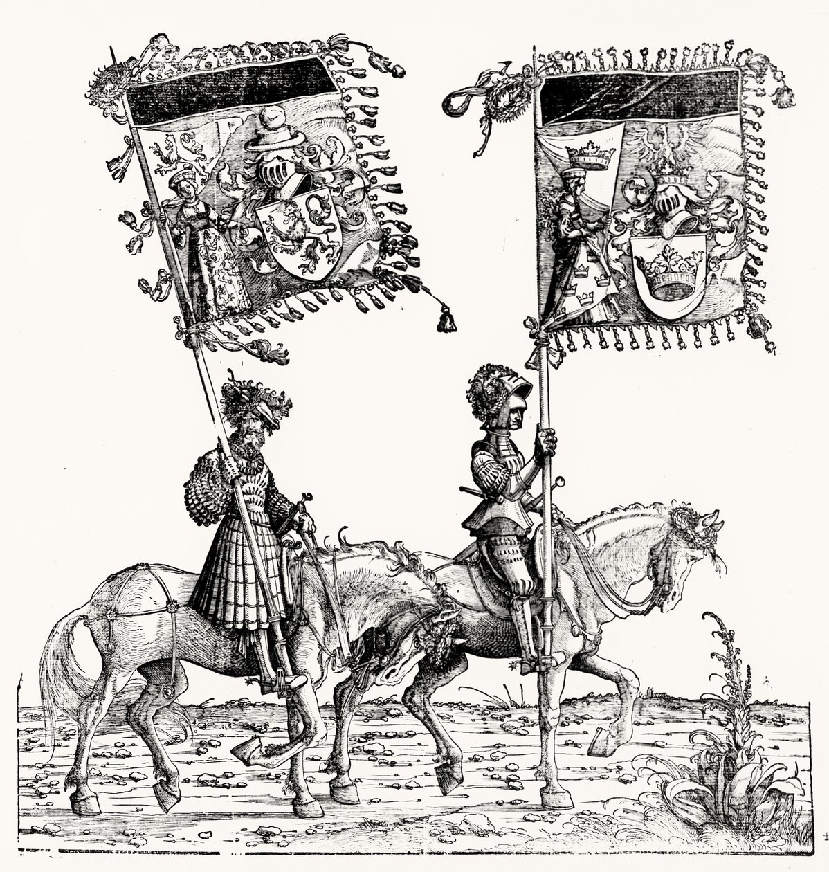 两个骑士骑士，来自Maximilians Triumphal Procession，c.1516-18 作者 汉斯·伯格克米尔