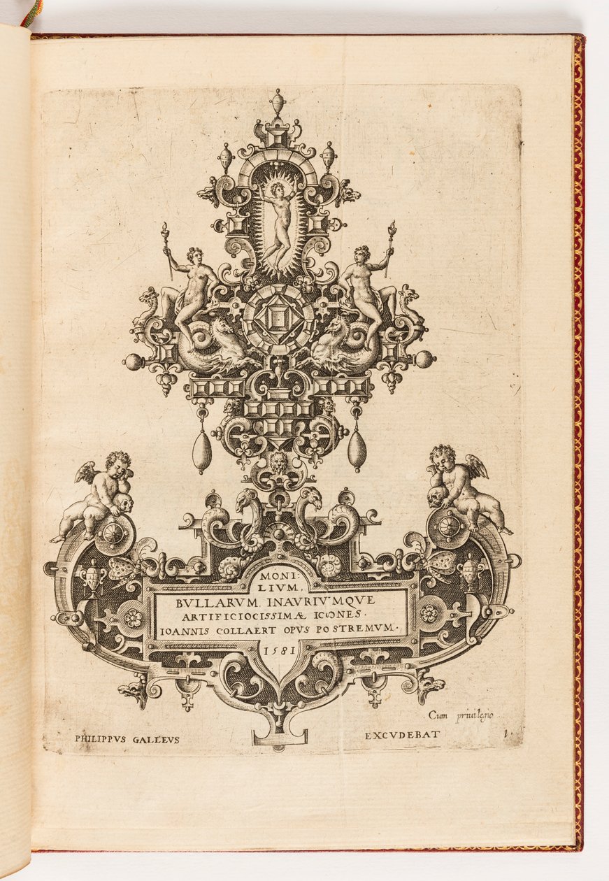 插图1，《Monilium Bullarum Inauriumque Artificiocissimae Icones, Ioannis Collaert Opus Postremum》（最高技艺的项链、吊坠和耳环设计，Joannis Collaert的最终作品）十件套的扉页 作者 老汉斯·科拉特