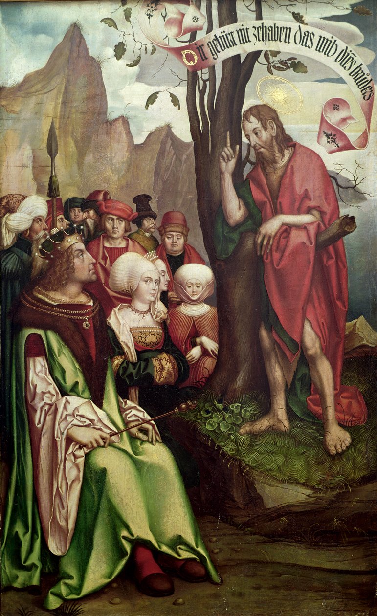 施洗约翰圣约翰在希律之前讲道，从圣约翰三联画，1514年（面板上的蛋彩画） 作者 汉斯·弗里斯