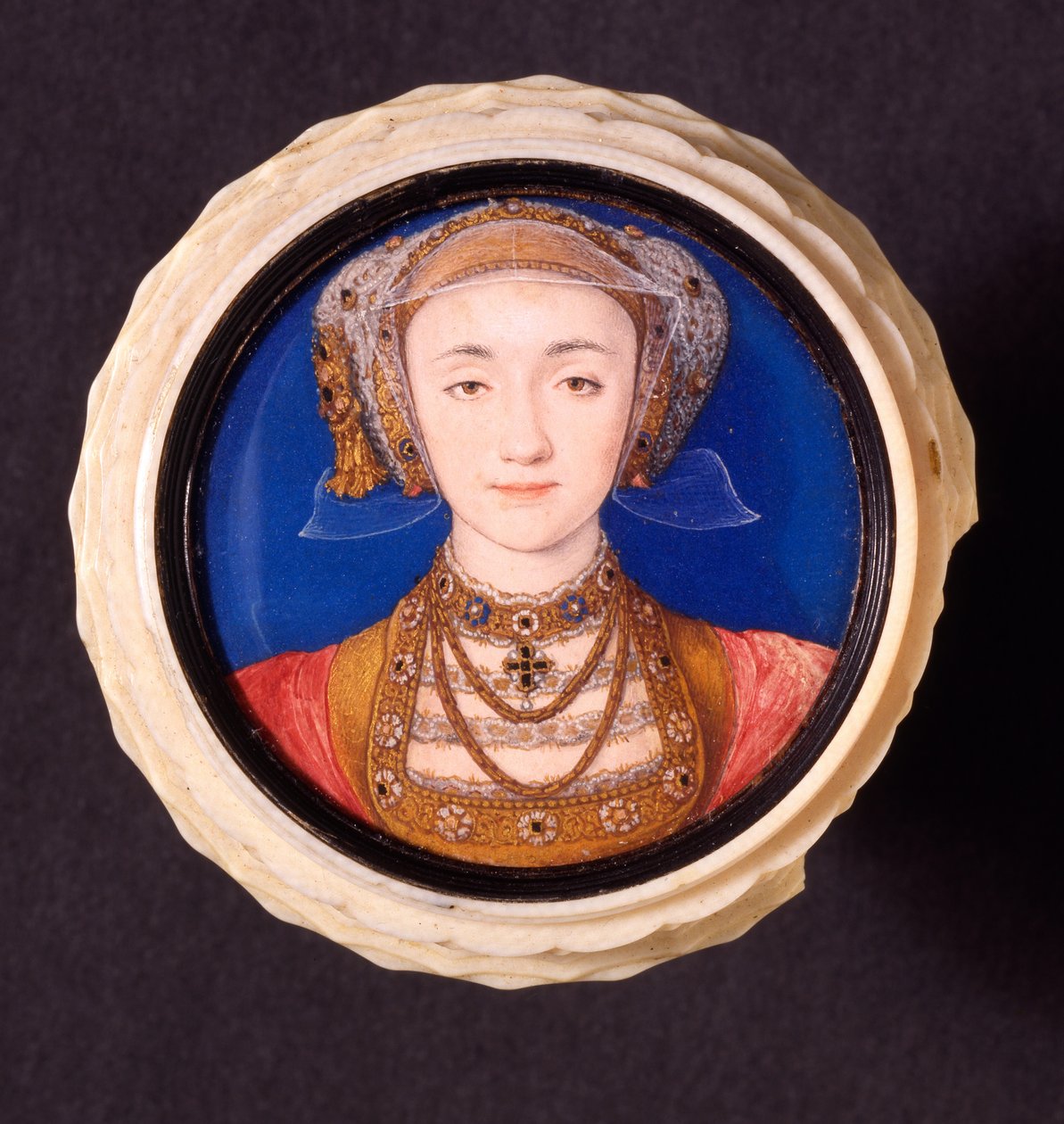 安妮的克利夫斯，1539年（在象牙上安装的牛皮纸上的wc） 作者 小汉斯·霍尔拜因