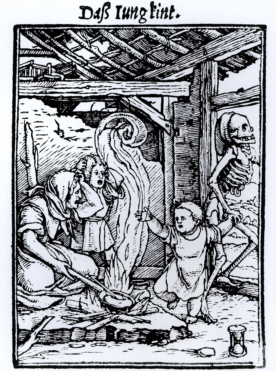 死亡带孩子，来自“死亡之舞”系列，由Hans Lutzelburger，第152-2-8页刻 作者 小汉斯·霍尔拜因
