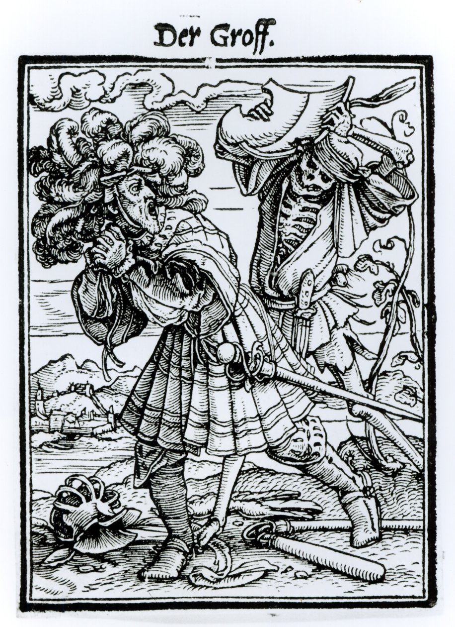 死亡和伯爵，来自“死亡之舞”，由Hans Lutzelburger雕刻，第1538页 作者 小汉斯·霍尔拜因