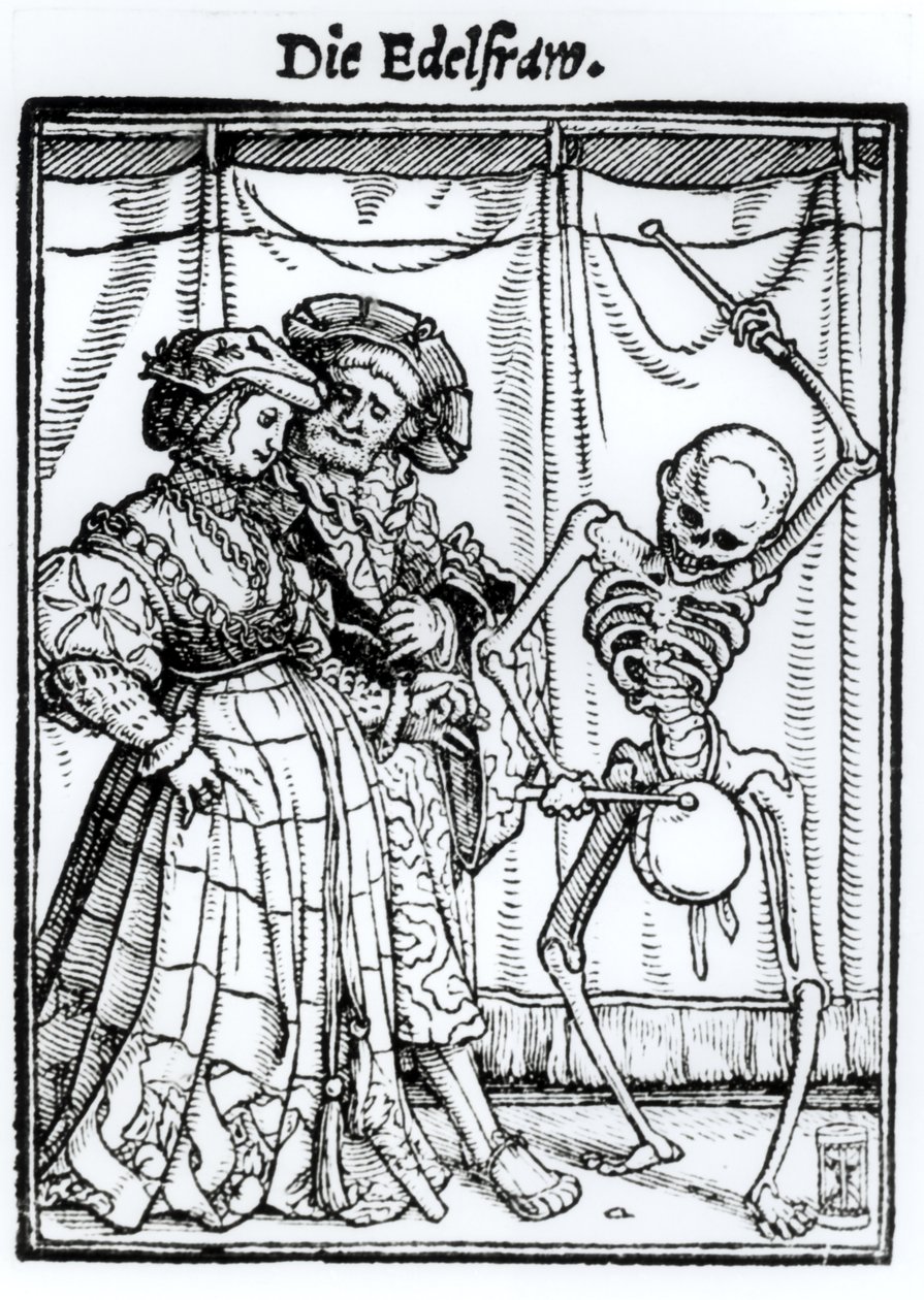 死亡和贵妇，来自“死亡之舞”，由Hans Lutzelburger雕刻，第1538页 作者 小汉斯·霍尔拜因