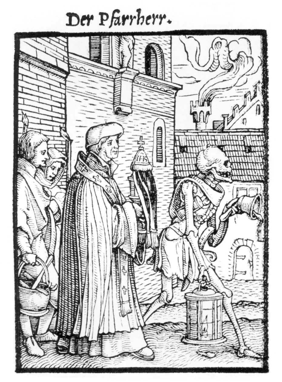 死亡和教区牧师，来自&39;死亡之舞&39;，由Hans Lutzelburger雕刻，1538年 作者 小汉斯·霍尔拜因