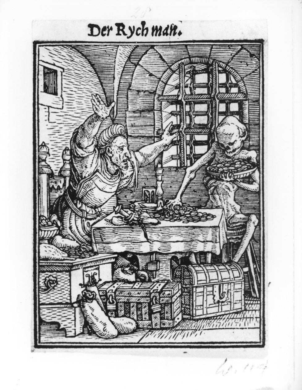 死亡和富人，来自“死亡的舞蹈”，由Hans Lutzelburger雕刻，第1538页 作者 小汉斯·霍尔拜因