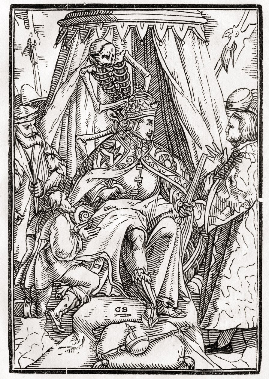 皇帝的死亡，由Georg Scharffenberg雕刻，来自&39;Der Todten Tanz&39;，1843年出版巴塞尔 作者 小汉斯·霍尔拜因